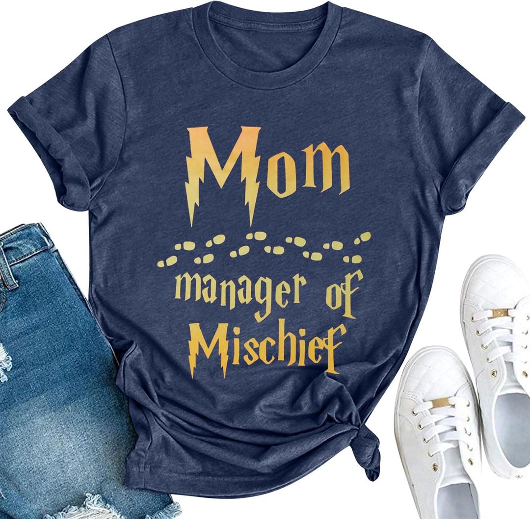 Women Funny Mom T Shirt Manager Shirt Mom Life Tee Fantastic Mama Shirt Magic Mom Shirt Mothers Day Tee Tops (Large, Deep Blue)