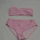 High Waisted Bandeau Bikini Set - Women Strapless Two Piece Swimsuits Ribbed Longline Full Coverage Bathing Suits Swimwear (X-Large, Light Pink)