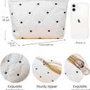 White Soft Makeup Bag, Make Up Brush Bag Pouch, Travel Cosmetic BagsCanvas Makeup Bag for Women and Girls(01White Dots)