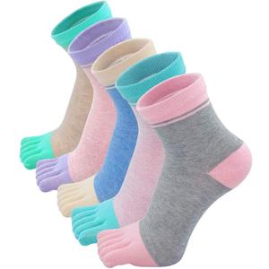 Hellomamma Women's Toe Sock Cute Cat Dog Ankle Sock Cotton Athletic Running Five Finger Socks for Girls (5-12, Multicolor-18)