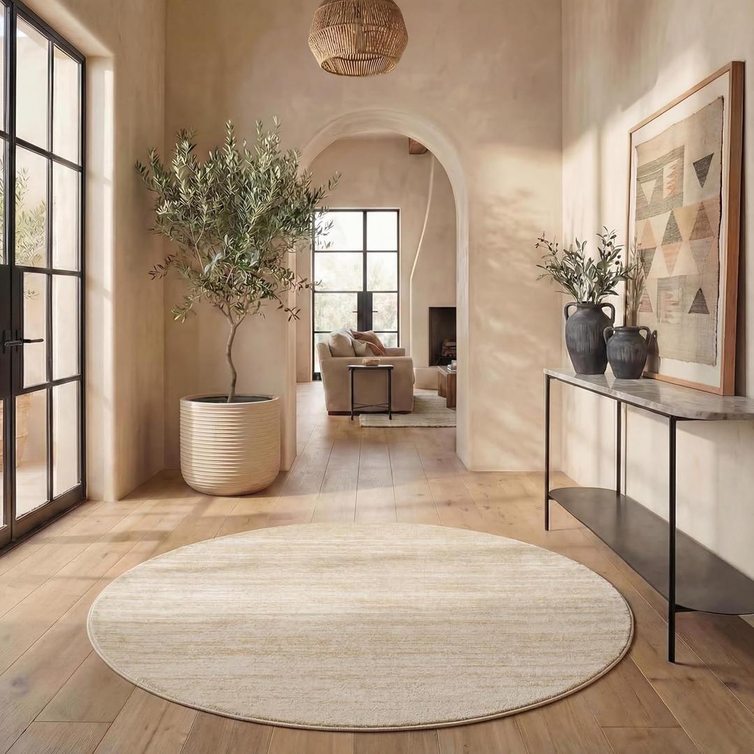 SAFAVIEH Adirondack Collection Area Rug - 4' Round, Champagne & Cream, Modern Ombre Design, Non Shedding & Easy to Clean, Ideal for Living Room, Bedroom, Office, Dining Space (ADR113W)