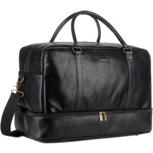 Baosha Vegan Leather Large Travel Duffel Tote Bag Carry On Weekender Overnight Bag With Shoe Compartment HB-38 (Black)