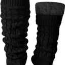 Shihanee Winter Fleece Lined Leg Warmers for Women Knit Long Leg Warmers Warm Fleece Lined Boot Socks for Skating Daily Wear (Black)