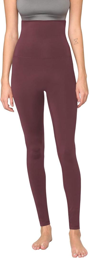 Peached Seamless Front & Side Foldable Waisted Leggings with Inner Pocket Full-Length Yoga Pants (Red, XS)