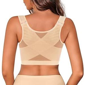 Front Closure Posture Corrector Wireless Bra Back Support Comfy Unlined Bras Full Coverage Bra with Nipple Covers