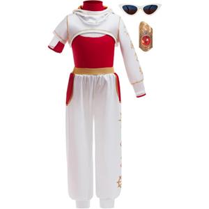 Lxapgds Girls Kids Zombies 4 Nova Costume Cheerleader Halloween Cosplay 5PCS Set With Glasses and Wristband (5-6 Years(120))