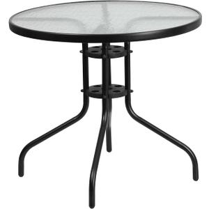 Flash Furniture Bellamy 31.5" Round Indoor/Outdoor Tempered Glass Metal Frame Side Table