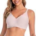 Womens Seamless Bras No Underwire Supportive Wireless Push Up Full Coverage Bralette Comfort Scalloped T-Shirt Bra, X-Large, Lotus Pink