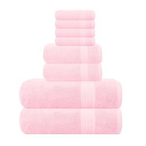 GLAMBURG Ultra Soft 8-Piece Towel Set - 100% Pure Ringspun Cotton, Contains 2 Oversized Bath Towels 27x54, 2 Hand Towels 16x28, 4 Wash Cloths 13x13 - Ideal for Everyday use, Hotel & Spa - Pink