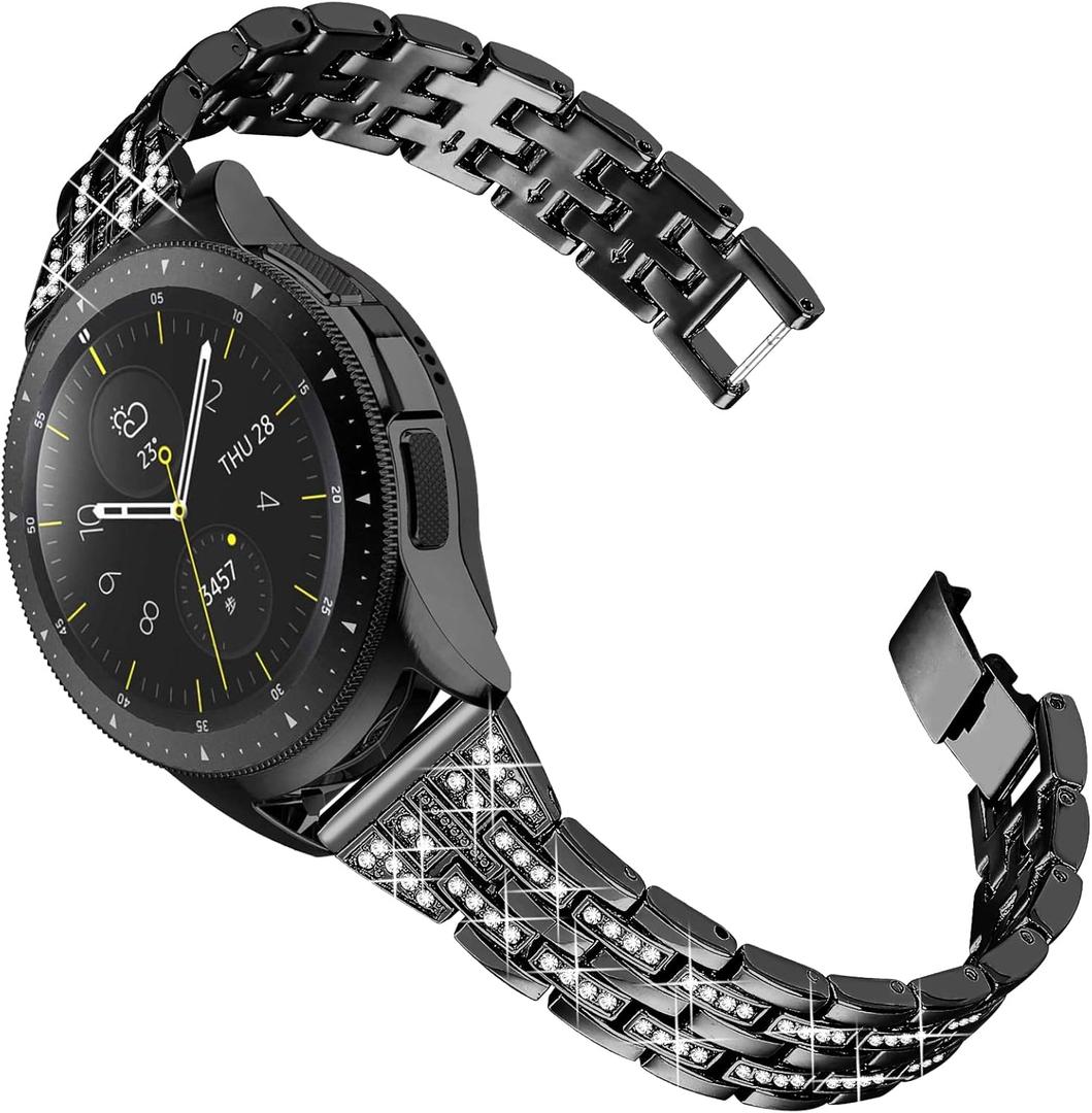 JOYOZY Women Girls Stylish Bands Compatible with Galaxy Watch 6/5/4/FE/7 40mm 44mm/Classic 42mm 43mm 46mm 47mm/Galaxy Watch Active 40mm/Active 2 40mm 44mm/Galaxy Watch 3 41mm/Garmin Vivoactive 3 (Sparkling Black)