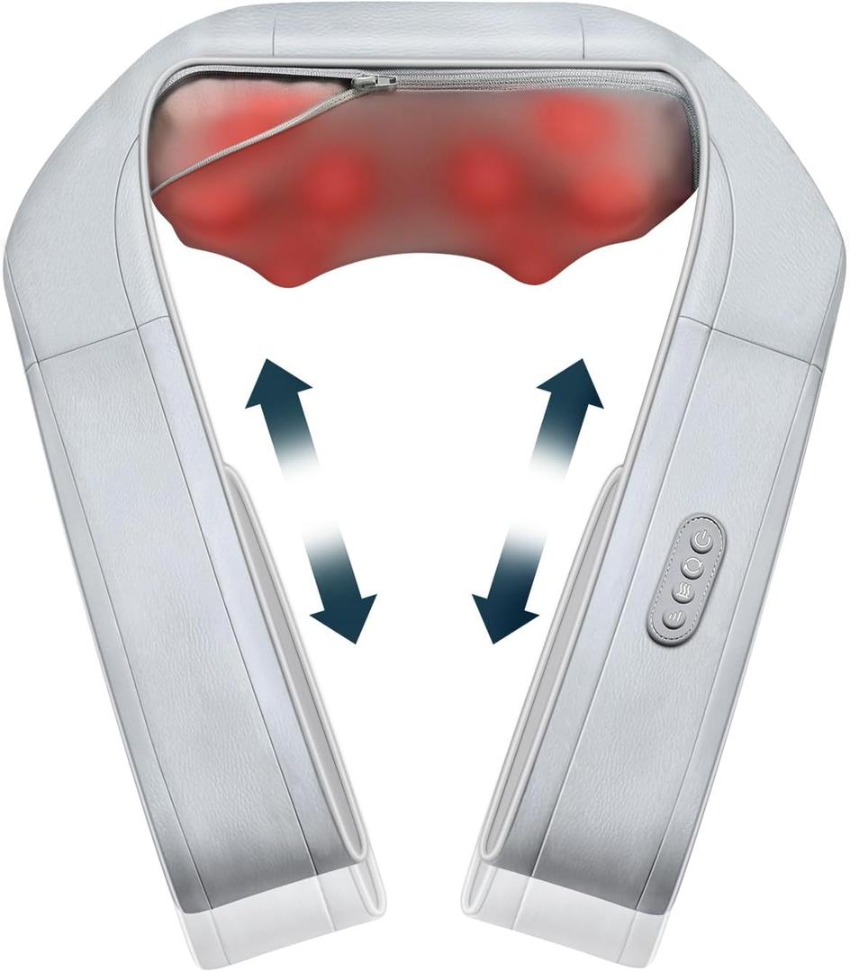 Nekteck Neck Massager for Pain Relief, Shiatsu Back Massager with Adjustable Heat and Arm Straps, Electric Deep Tissue 3D Kneading Massage Tools for Shoulder Muscle (Pale Grey)