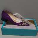 Women's Rhinestone Fashion Pointed Toe Pearl Diamond Low Heel Dress Wedding Work Business Dance Pumps (9, Purple/Glitter)