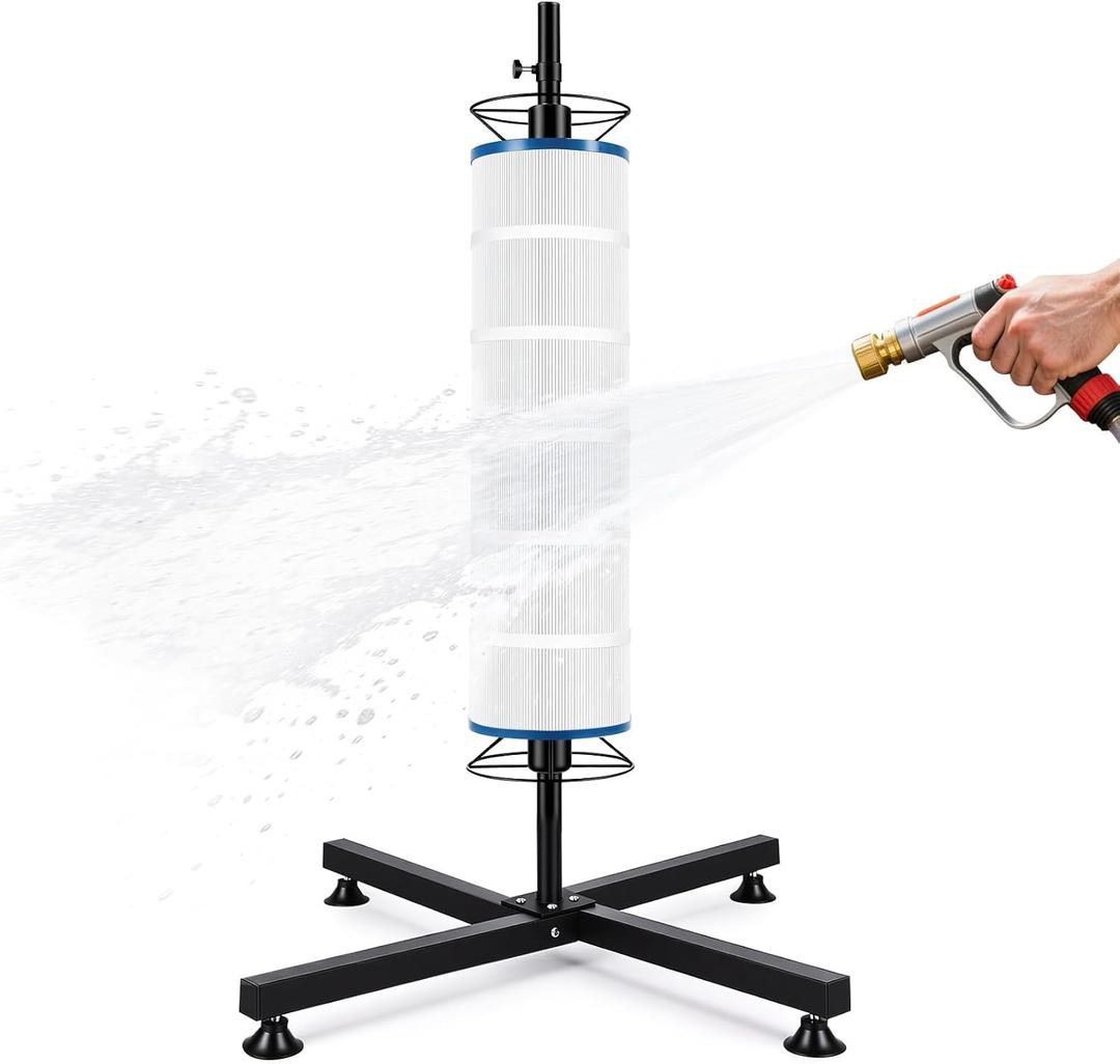 Somivrusa Vertical Pool Filter Cleaner Stand Heavy-Duty Metal 360Â° Spinning Cartridge Filter Cleaning System with Stable Base, Universal Fit for 3", 4", 6" Pool Spa Filters