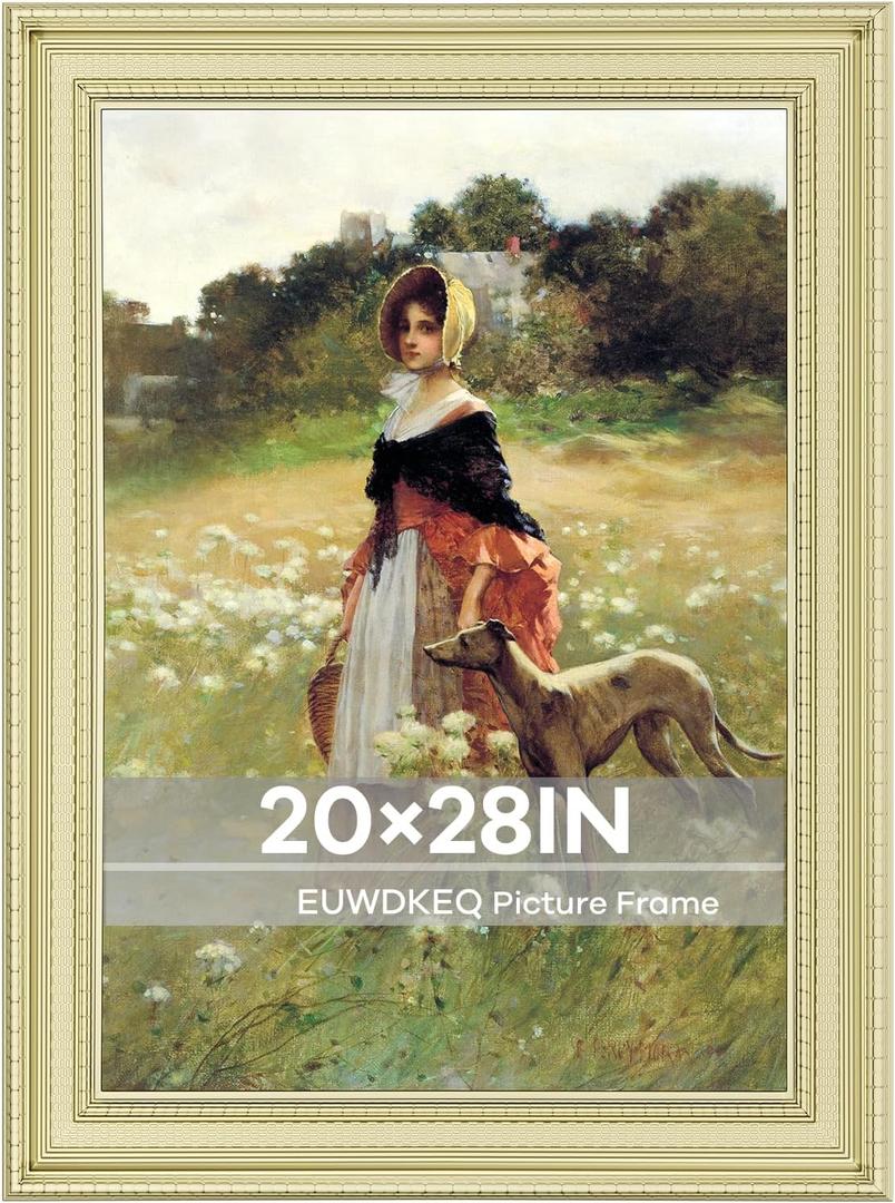 20x28 Frame, 20 x 28 Luxury Wide Picture Frame, Elegant Ornate Embossed Decorative Poster Frame for Art Prints, Posters, Photos, Home Wall Decor & Gallery Display, Gold, 20x28in
