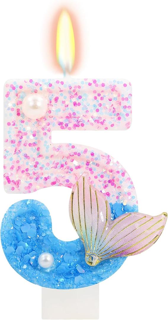 Mermaid Number 5 Birthday Candle, Mermaid Birthday Decorations