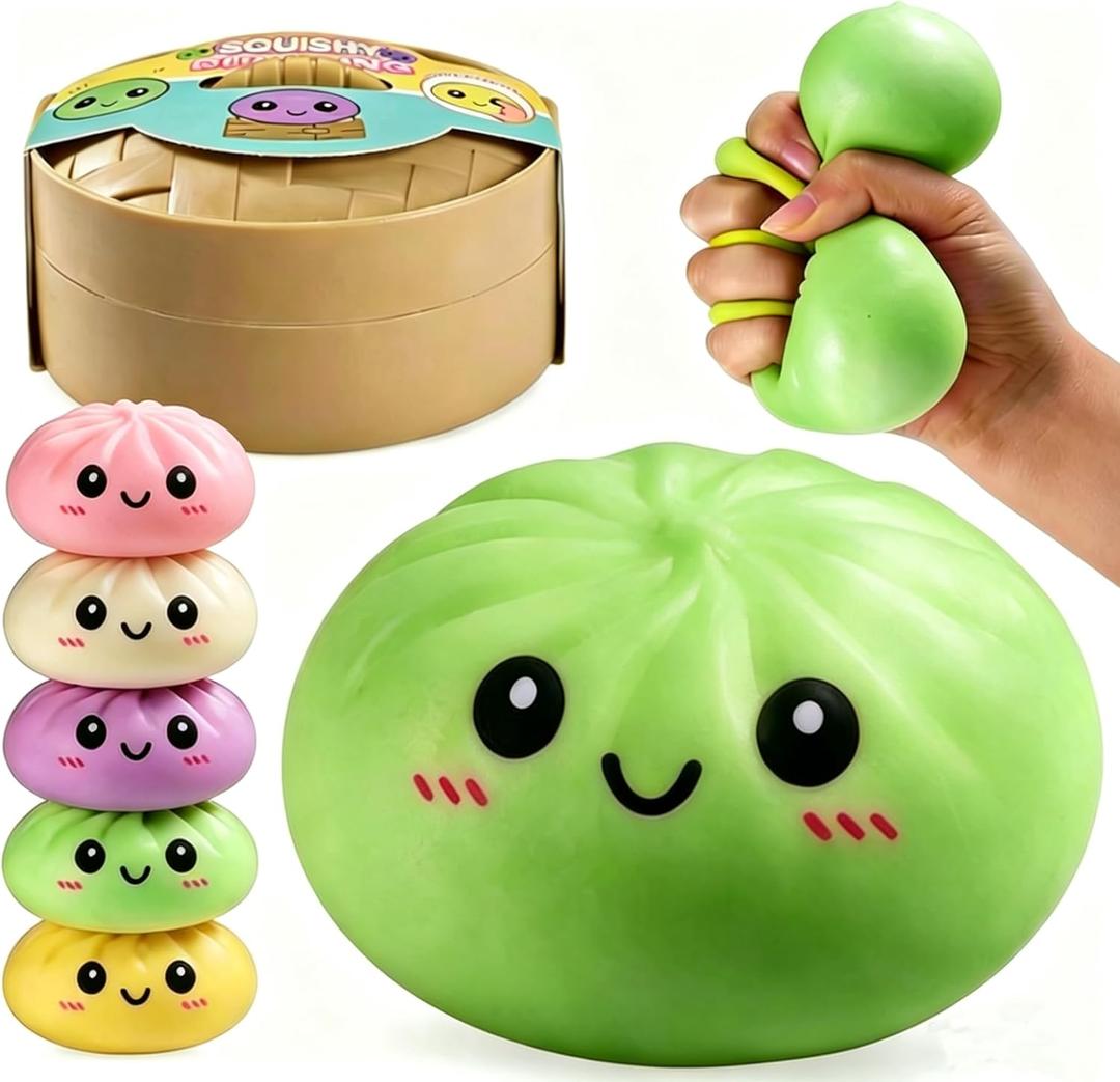 Mystery Dumpling Squeeze Toys Stress Balls Sensory Toy Soft Squeeze Decompression Dough for Adults (Green)