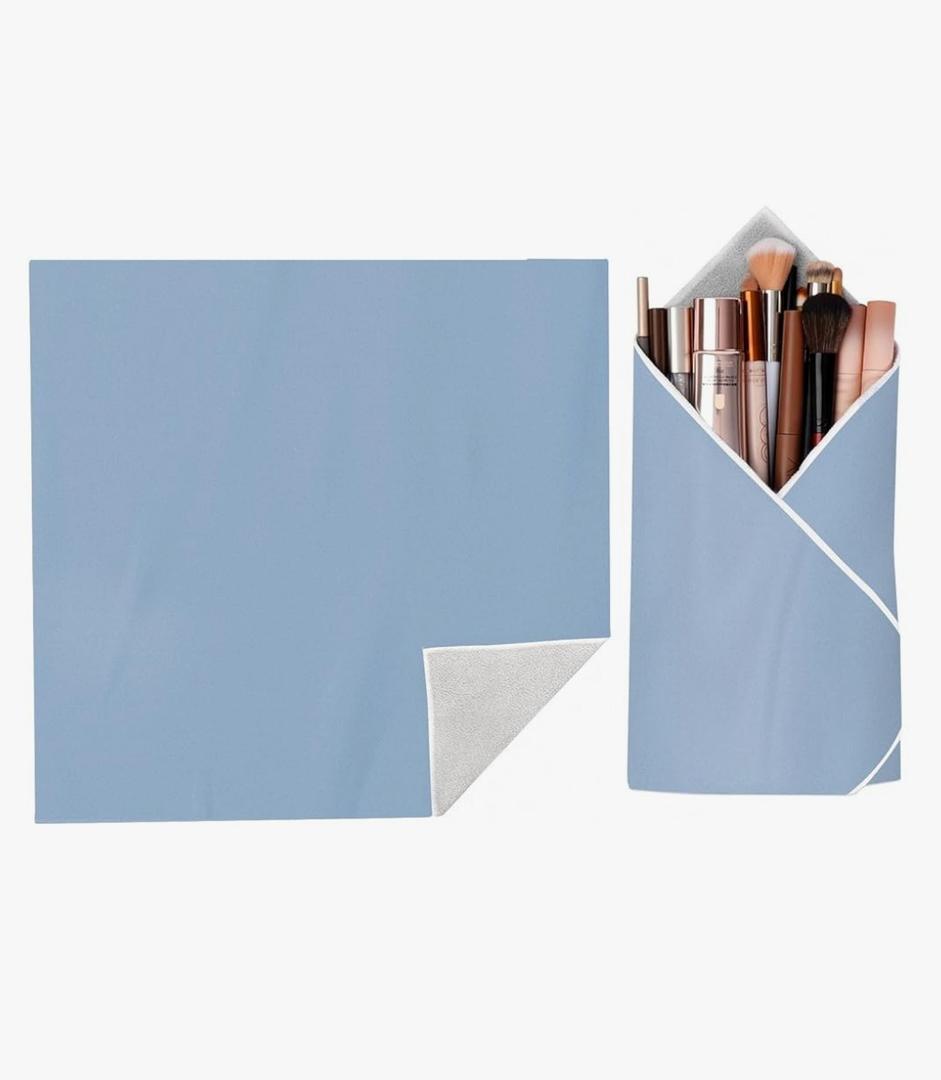 Self-Adhesive Makeup Bag – Portable Magic Cloth Cosmetic Pouch & Lens Wrap, Travel Organizer for Beauty Essentials, Gifts, and Daily Use, Blue, 55x55