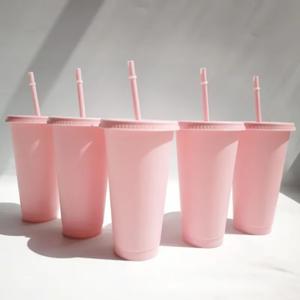 5pcs Tumblers With Lids And Straws Reusable Plastic Cups Iced Coffee Large Water Bottle Party Cold Mug Summer Drinkware (710ml, 5pcs pink)