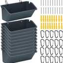 Wenqik 10 Pack 5 Quart Hanging Chicken Feeders Trough Goat Feeder Duck Water with Metal Clips Chicken Waterer Bucket for Fence Turkeys Horse Pig Deer Goose Livestock Poultry Supplies (Dark Gray)