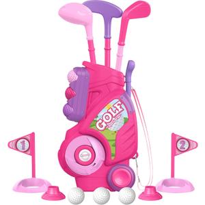 Liberry Toddler Golf Set for 1 2 3 4 Years Old, Upgraded Kids Golf Cart with Unique Shoulder Strap Design, Indoor and Outdoor Golf Toys Christmas Gift for Boys Girls (Pink)