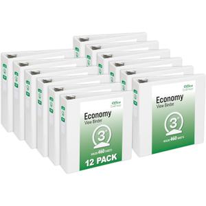 Office Essentials Economy View 3 Ring Binders, 3" Round Rings, 3.5" Spine, 460-Sheet Capacity, White Binders (12-Pack of 03430)