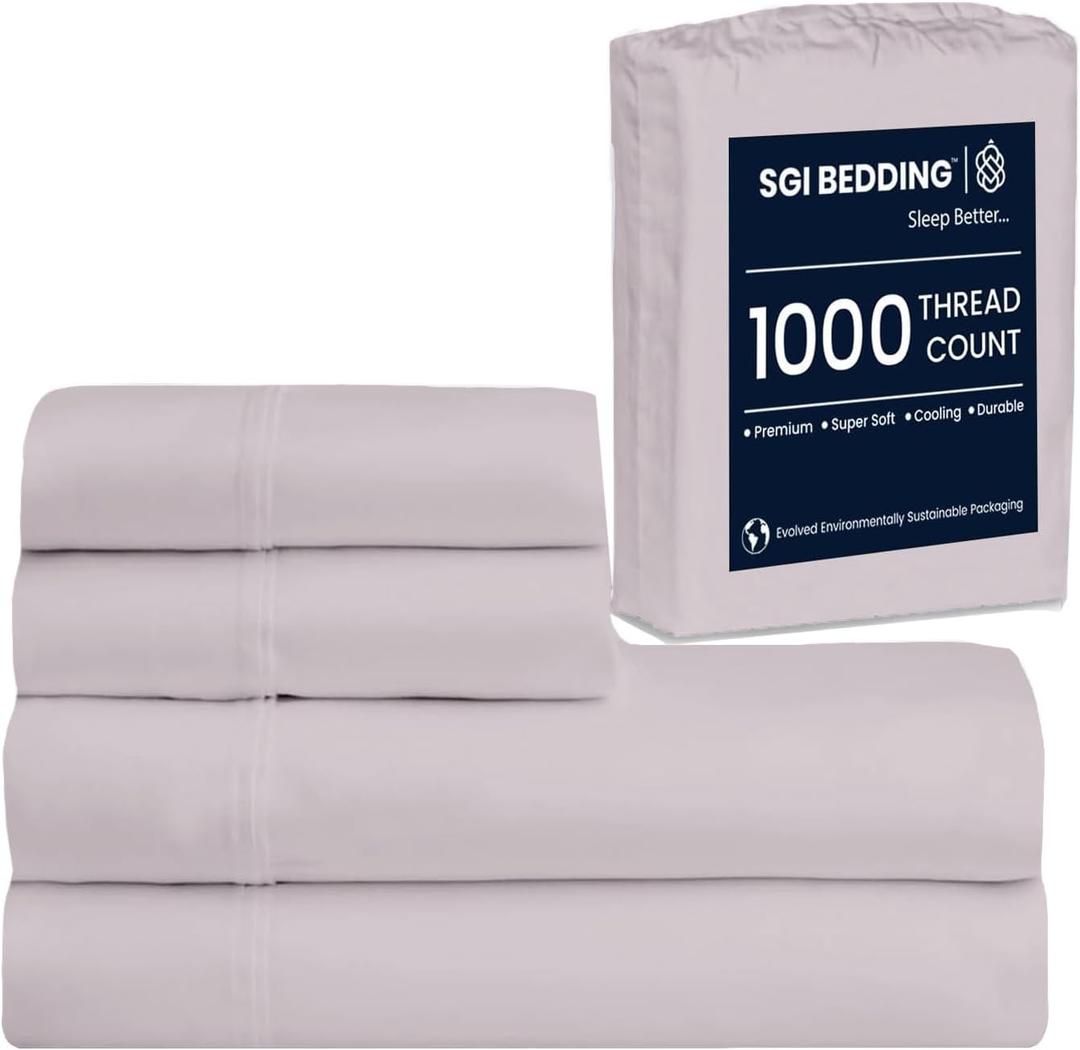 SGI 1000 Thread Count Egyptian Cotton RV King Sheet Set  Ultra Soft, Deep Pocket 15 Fitted, Breathable & Hotel-Quality,Luxury 4-Piece Premium Bedding Set for Crisp, Durable Comfort  Light Gray