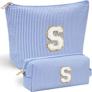 YOOLIFE Valentines Gifts for 3-13 Year Old Girls | Monogram Makeup Bag | Makeup Pouch | Stocking Stuffers for Girls | Birthday Gifts for Girls | Teen Girl Daughter Sister Gifts S (Blue)