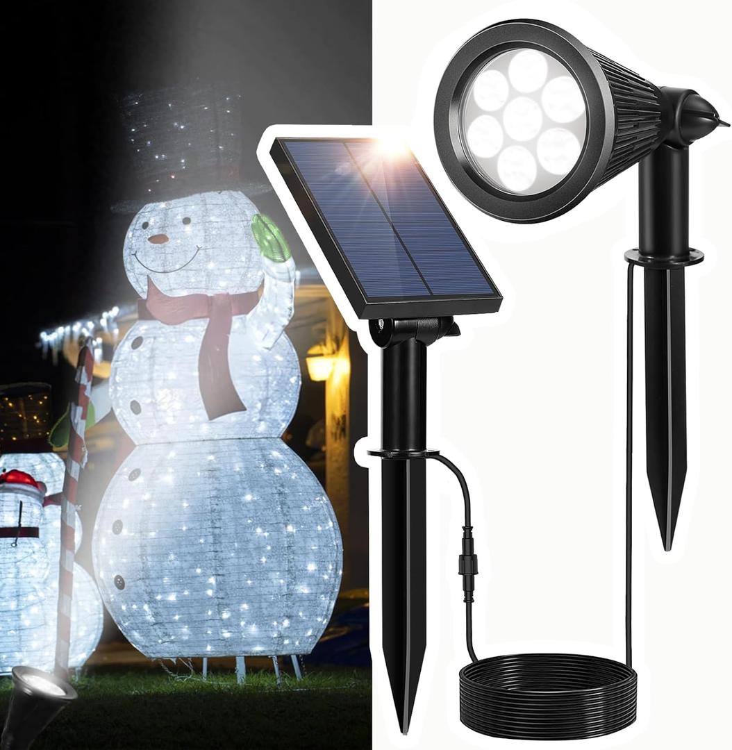 Solar Spotlights Outdoor for Flag Pole, Bright 7-LED Solar Spot Lights with Separate Panel Waterproof, Dusk-to-Dawn Flagpole Lights, Adjustable Landscape Ground  Wall Lighting for Christmas (White)