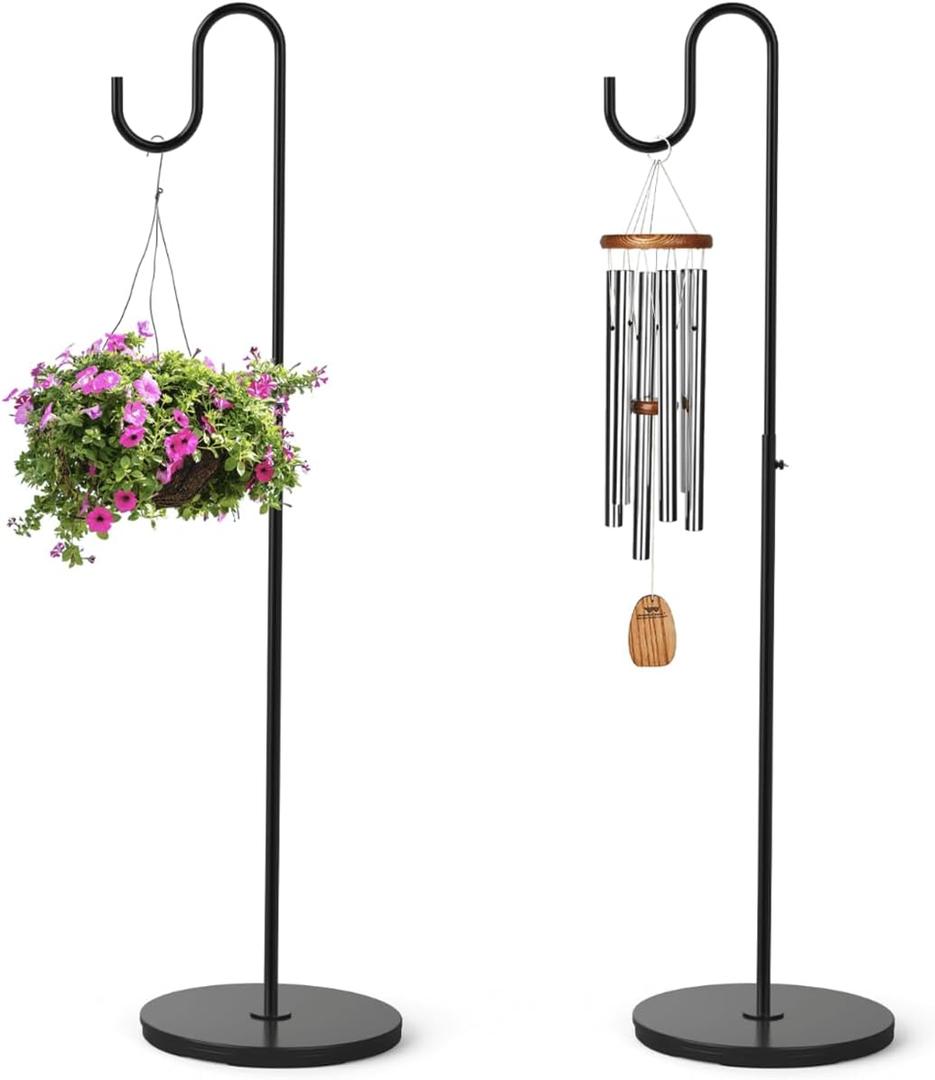 2 Pack 33" - 59" Adjustable Shepherds Hooks Stand, Hanging Wind Chimes, Hummingbird Feeders, Lanterns, Plants and Wreath, Suitable for Outdoor Indoor, Holds Up to 16 LBS