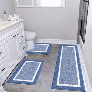 Pauwer 3 Piece Bath Mat Set, Non Slip Plush Mats, Absorbent Shaggy Rug Set with U-Shaped Contour Toilet Mat for Bedroom, Living Room (18"x26"+18"x48"+U Shape 20"x24")