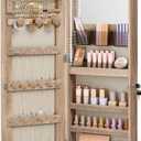 SONGMICS Jewelry Cabinet Armoire Organizer with LED Lights, Wall-Mounted Storage Cabinet with Full-Length Frameless Mirror, Built-in Makeup Mirror, 2 Drawers, Lockable, Christmas Gift, Camel Brown