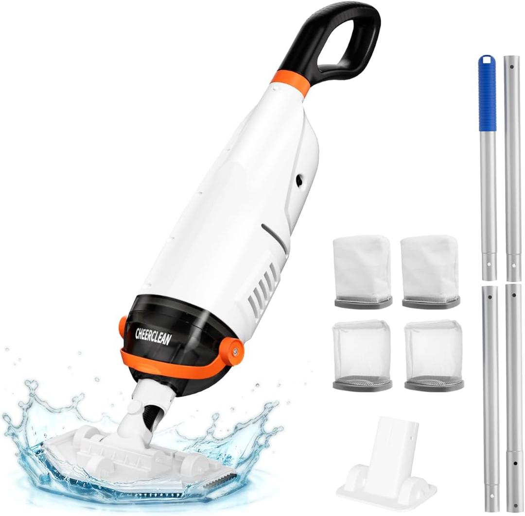 Cordless Handheld Pool Vacuum for Above Ground Pool -Upgraded 26.5GPM Real Suction,Time-Saving Directional-Control,1H Runtime,2 Vac Heads &4 Filter Bags for Hot Tubs & Inground Pools -Multi