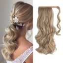 CJL HAIR 18" Long Ponytail Hair Extension Wrap Around Pony Tail Clip in Curly Wavy Synthetic Fake Hairpiece for Women Dirty Blonde