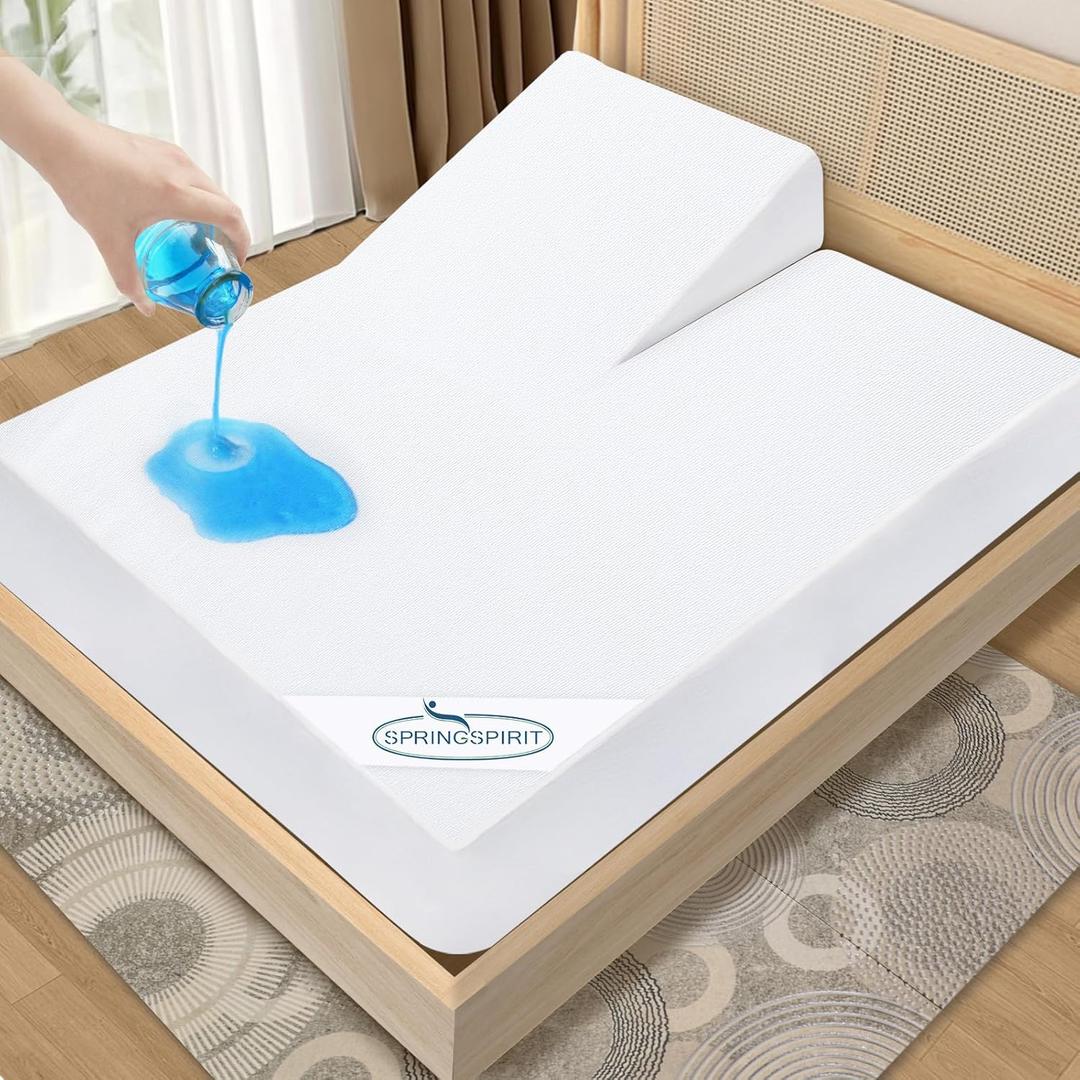 Split Top King Mattress Protector Waterproof Soft & Breathable Terry, 34" Top Split from Head 78''80'' up to 18'' Depth, Skin-Friendly Machine Washable Mattress Cover