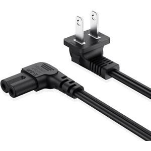 5FT TV Power Cord for Samsung TV, 90 Degree Angled 18AWG 2-Prong to L-Shaped C7 Power Cord for Samsung tv 24" 32" 40" 43" 48" 49" 50" 55" 60" 65" 75" Inch, LG/TCL Charger Cable Adapter Replacement