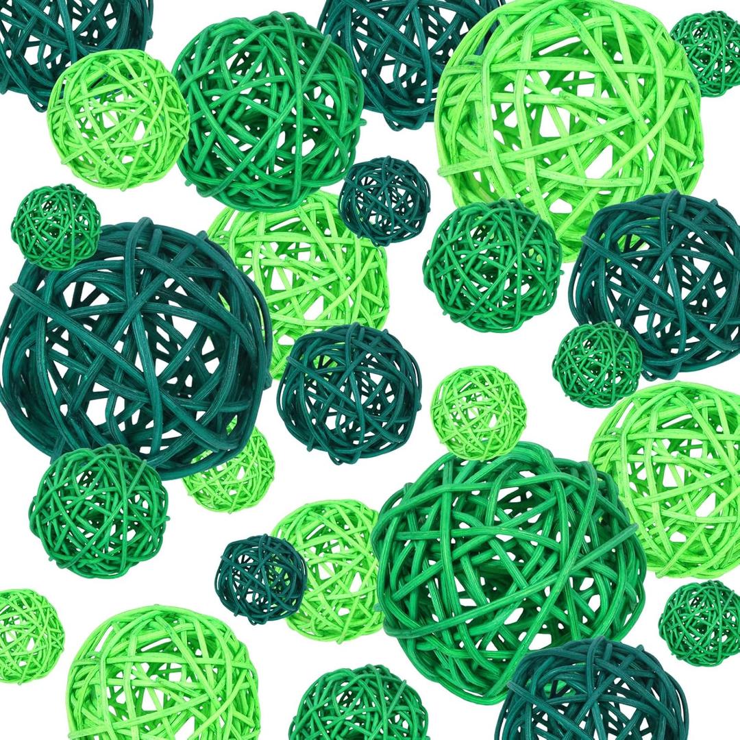 42Pcs St Patricks Day Vase Filler Wicker Rattan Balls, Table Decor Wicker Rattan Balls Hanging Ornaments Vase Bowl Fillers for Spring St. Patrick's Day Home Vase Centerpiece Bowls Table Decor