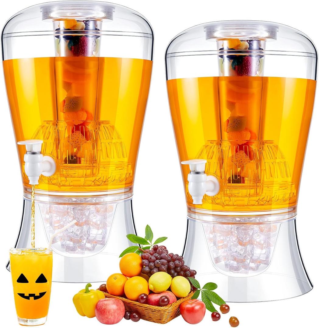 2 x Maxcheck 2 Pieces 6.8 L Christmas Drink Dispenser with Ice Core for Parties Unbreakable Acrylic Beverage Countertop with Ice Core and Spigot for Iced Juice Tea Coffee Milk Wedding Party