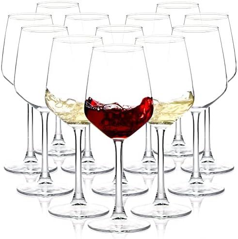 Glasses Set of 12, 12oz Clear Red/White Liquor Cup, Long Stem Glasses for Party, Wedding and Home