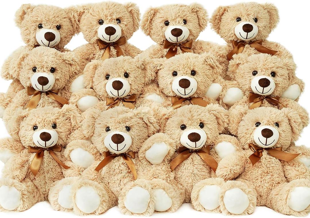 LELELONG 12 Pack Teddy Bears Bulk 13.5 inch Small Teddy Bear Stuffed Bears for Baby Shower Centerpiece Decorations for Christmas Valentine's Mother's Day for Kids or Adults (12 Light Brown)