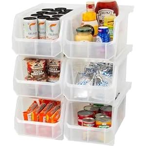Akro-Mils ReadySpace Large Stackable Plastic Storage Bins, 6-Pack, Clear
Open-Front Stackable Bins For Garage, Pantry, Closet & Office, 14,8"L X 8"W X 7"H, Nests When Empty, Durable Plastic,