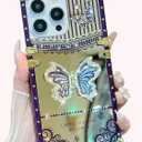 Cute Compatible with iPhone 16 Pro Max Case,Luxury Bling Butterfly with Foldable Stand Kickstand for Women Girls,Glossy Mirror Shockproof Protective Case for 16 Pro Max 6.9(Purple) (Mirror Purple)