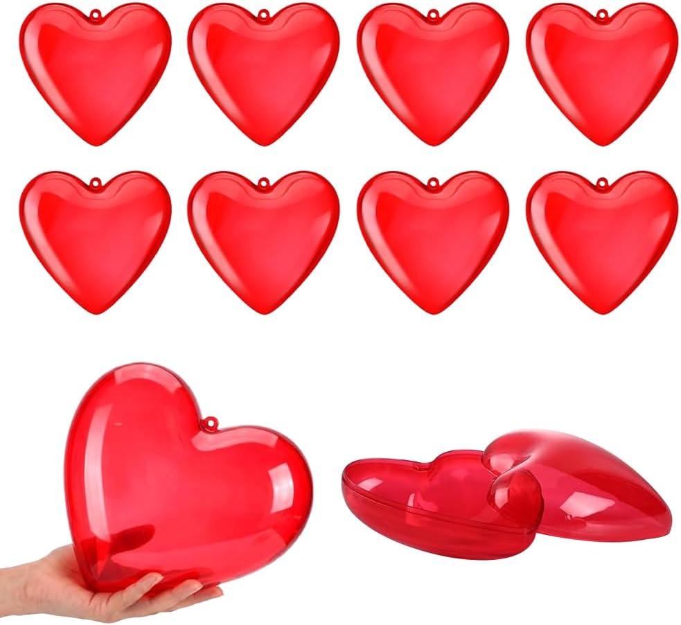 CMSSHUAI 10 Pack Valentines Hearts Containers Plastic Hearts Shaped for Candy Fillable Bulk Valentines Day Party Favors Container for Treat Gift Exchange Classroom Party Supplies