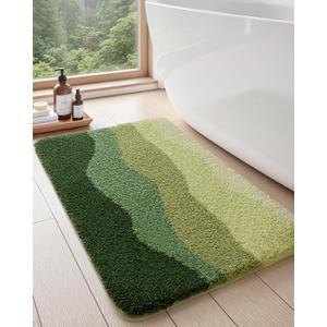 DEXI Bathroom Rugs Non Slip, 16x24 Washable Microfiber Bath Mat Quick Dry, Absorbent Ultra Soft Natural Mountains Bathmat for Shower Floor Tub Sink, Green