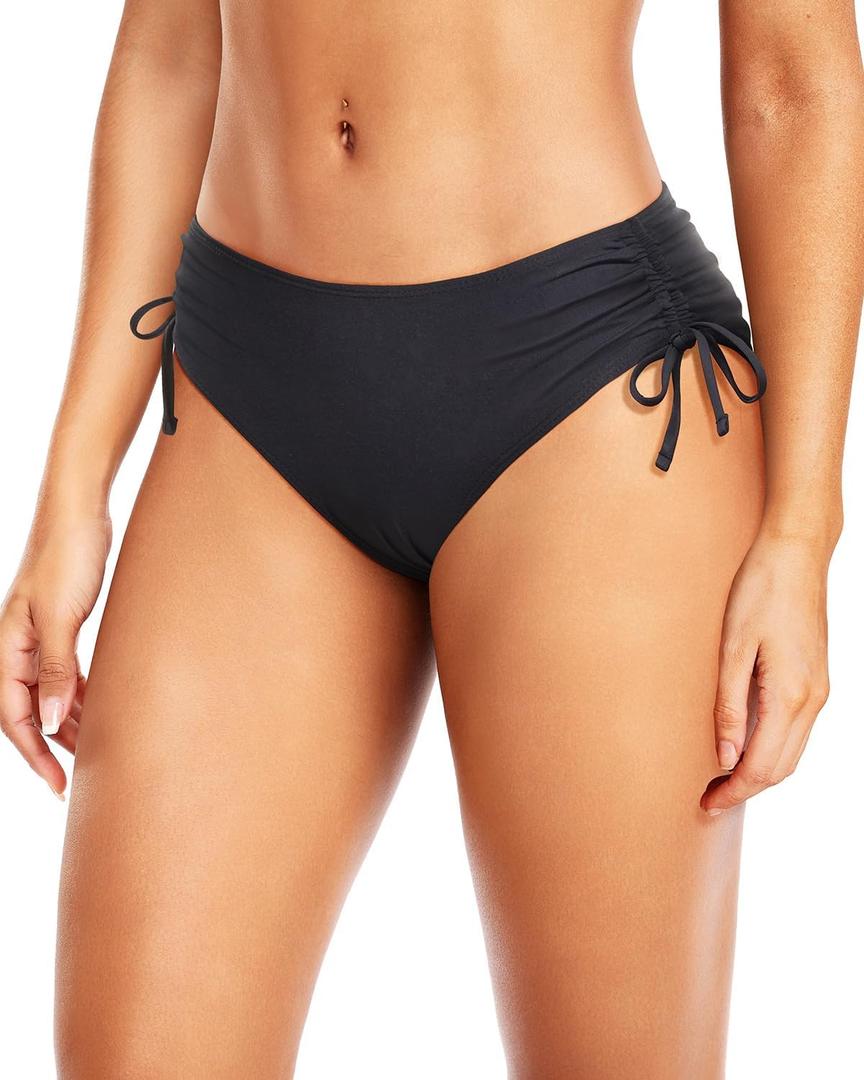 Daci Women Mid Waist Bikini Bottoms - Full Coverage Swim Bathing Suit Bottom Side Tied Swimsuit Bottoms (Large, Black)