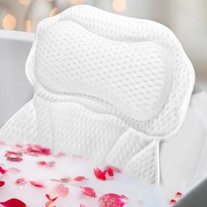 Bath Pillows for Tub, Bath Pillow Luxury Bathtub Pillow for Head and Neck Support, Soft 4D Air Mesh Bath Tub Pillow with Non Slip Suction Cups, Laundry Bag, Spa Gifts Bathtub Accessories for Women Men (White)