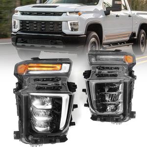 Upgraded Headlights Assembly for Halogen Vehicle Compatible with Chevy Silverado 2500HD 3500HD 2020 2021 2022 2023 LED Headlamps Replacement Left Driver & Right Passenger Side