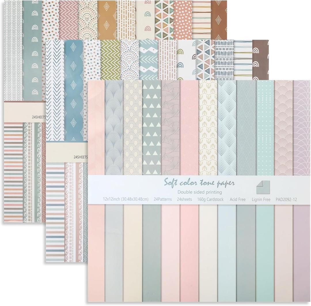 72 Sheets Scrapbook Paper 12x12 Double-sided Romantic Summer Boho Patterned Craft Paper Decorative Cardstock Junk Journal Supplies for DIY Photo Album Holiday Origami Decoration(Boho)