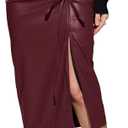 Women's Faux Leather Long Skirt High Waisted Asymmetrical Trendy Side Slit Work Pencil Midi Skirts for Women (Burgundy)