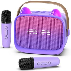 Mini Karaoke Machine Toys Gifts,Kids Portable MP3 Player with 2 Wireless Microphone and LED,Christmas Birthday Gifts for Girls Boys 3 4 5 6 7 8+ Year Old (Purple)