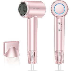 Labiim Hair Dryer, High-Speed Ionic Low Noise Blow Dryer with Brushless Motor for Fast Drying,Thermo-Control Quiet Compact Hair Blow Dryer Hairdryer with 1Nozzle Attachment for Home Salon Travel,Pink
